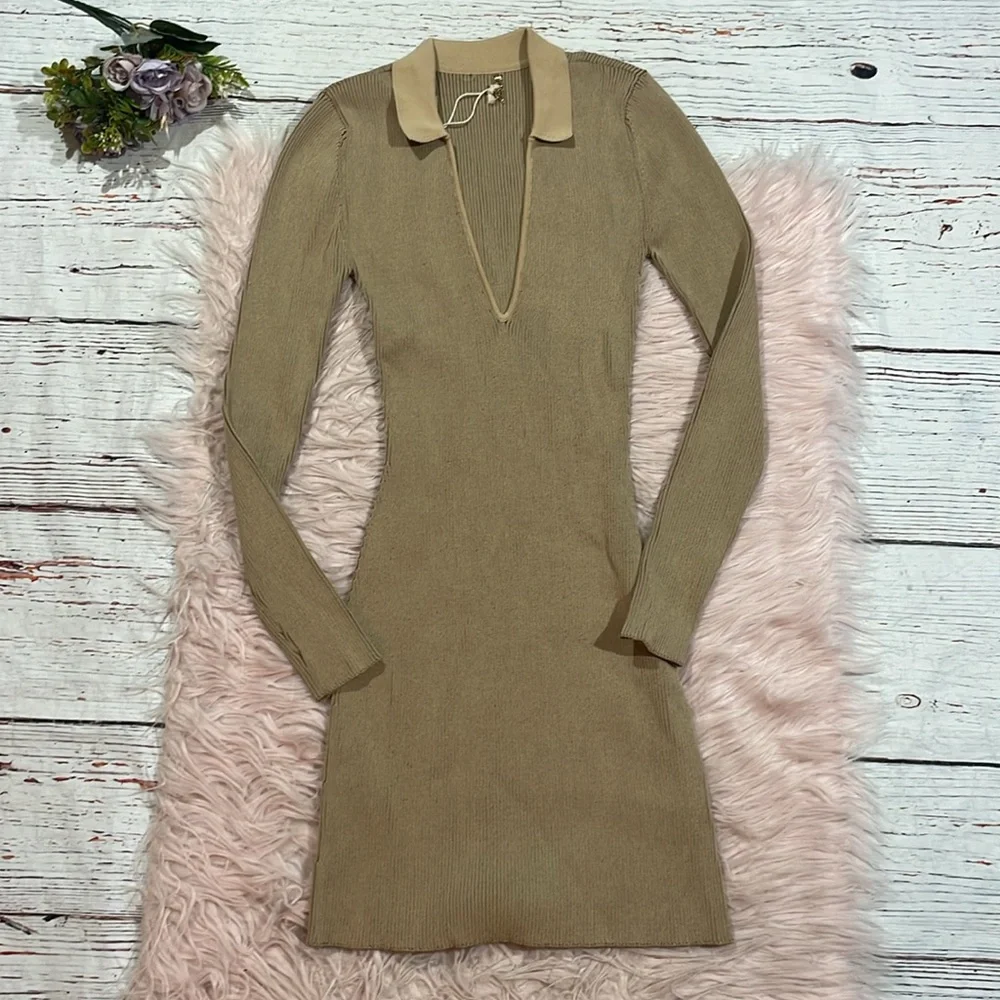 SER.O.YA Tan Ribbed Mini Dress - Picture 2 of 9